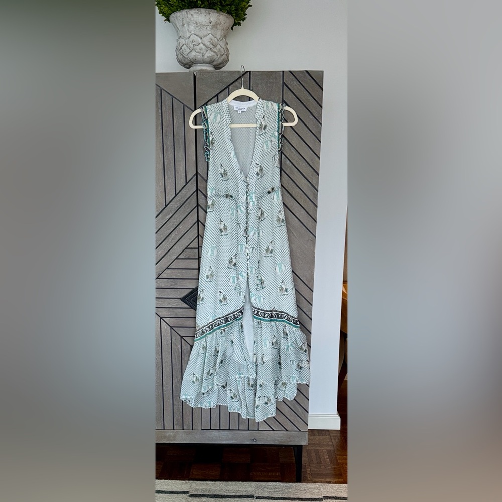 Silk Chiffon High Low Dress - Cream and Light Blue Size XS/S